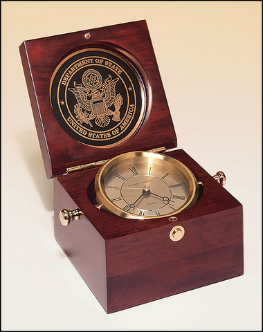 Captain's Clock - Mahogany Finish Case w/ Solid Brass Clock Housing #BC73