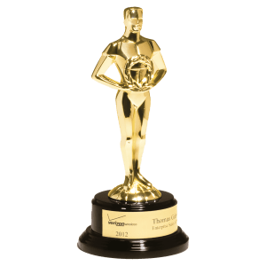 Metal Goldtone Victory Achiever Figure on Black Marble Base