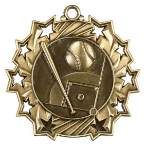2 1/4" Antique Gold Baseball/Softball Ten Star Medal