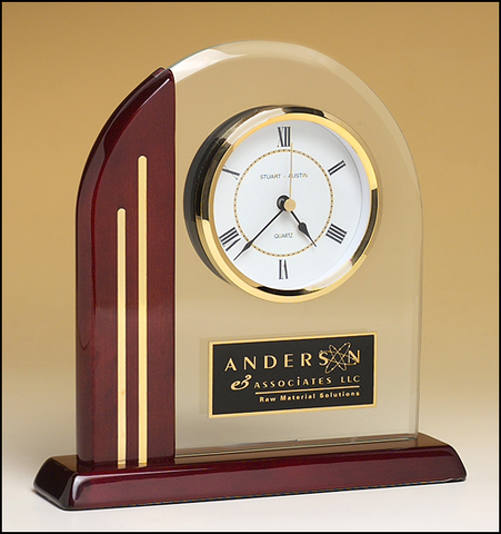 Arch Clock w/ Glass Upright Rosewood Finish Post and Base #BC919