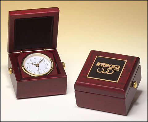 Clock with Mahogany Finish Case w/ Metal Goldtone Knobs #BC948